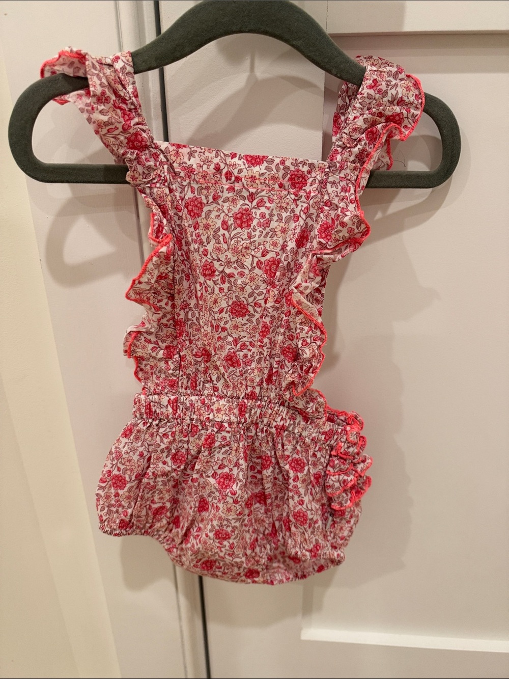 Girls Pink Floral Ruffle Romper - Unbranded